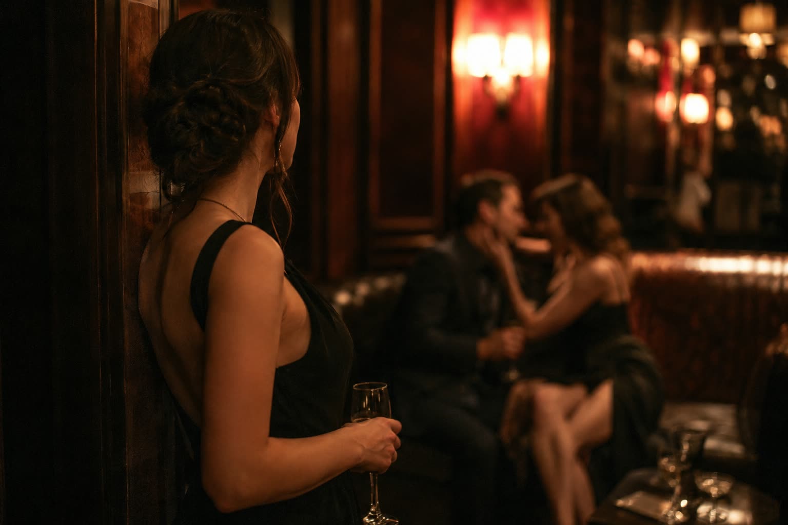 A figure watching a woman in lingerie through a sheer curtain, illustrating consensual voyeurism